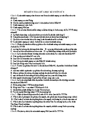 Đề kiểm tra giữa học kì 1 môn Sử 8 (Có đáp án)